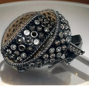 Mens Western Rhinestones Studded Bling Bling Black Belt Size 31 1.5” Wide